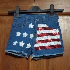 AMERICAN FLAG SEQUIN ADJUSTABLE JEAN SHORTS